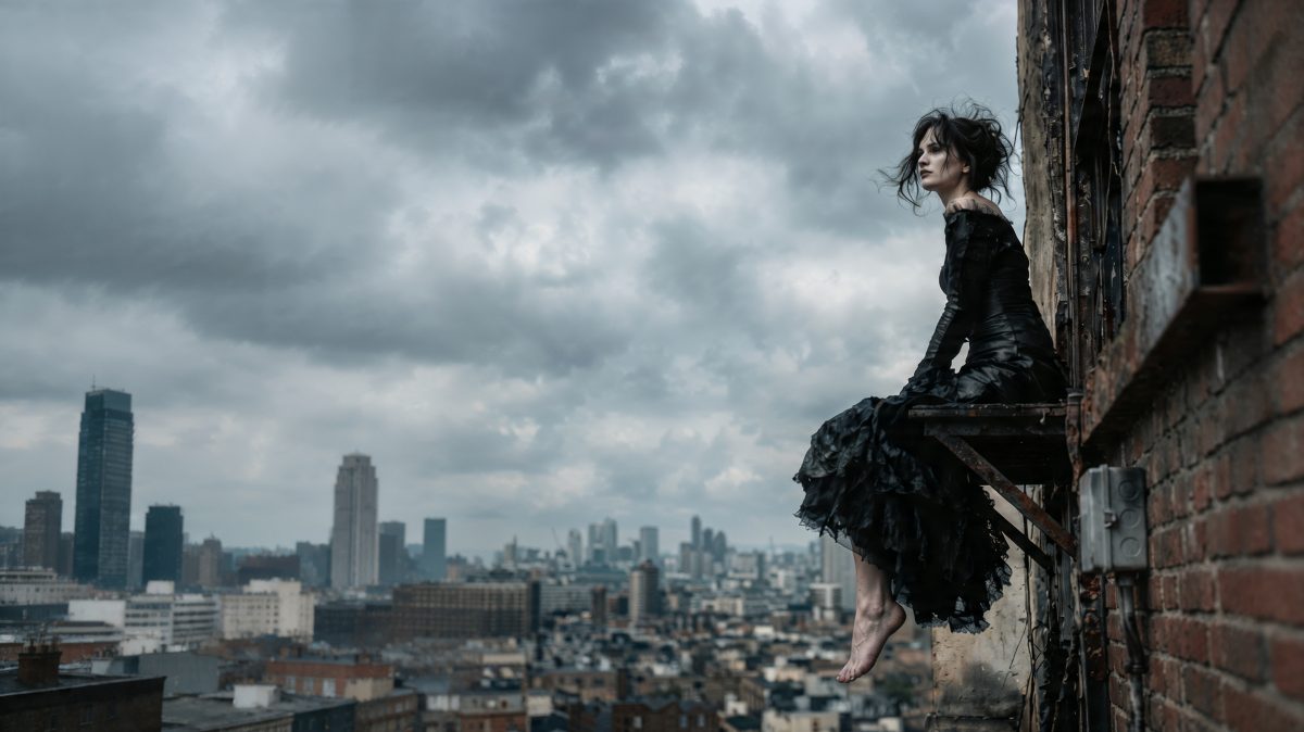 gothic woman on a ledge
