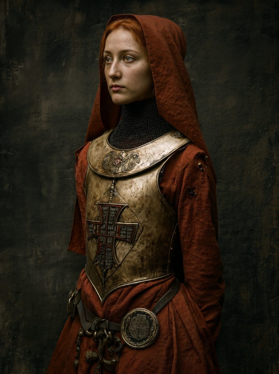 Medieval armored woman portrait