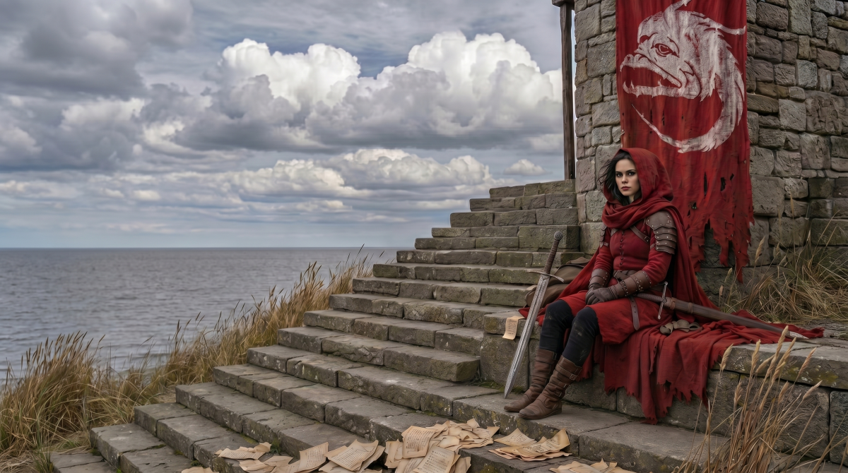 Red warrior on the seaside