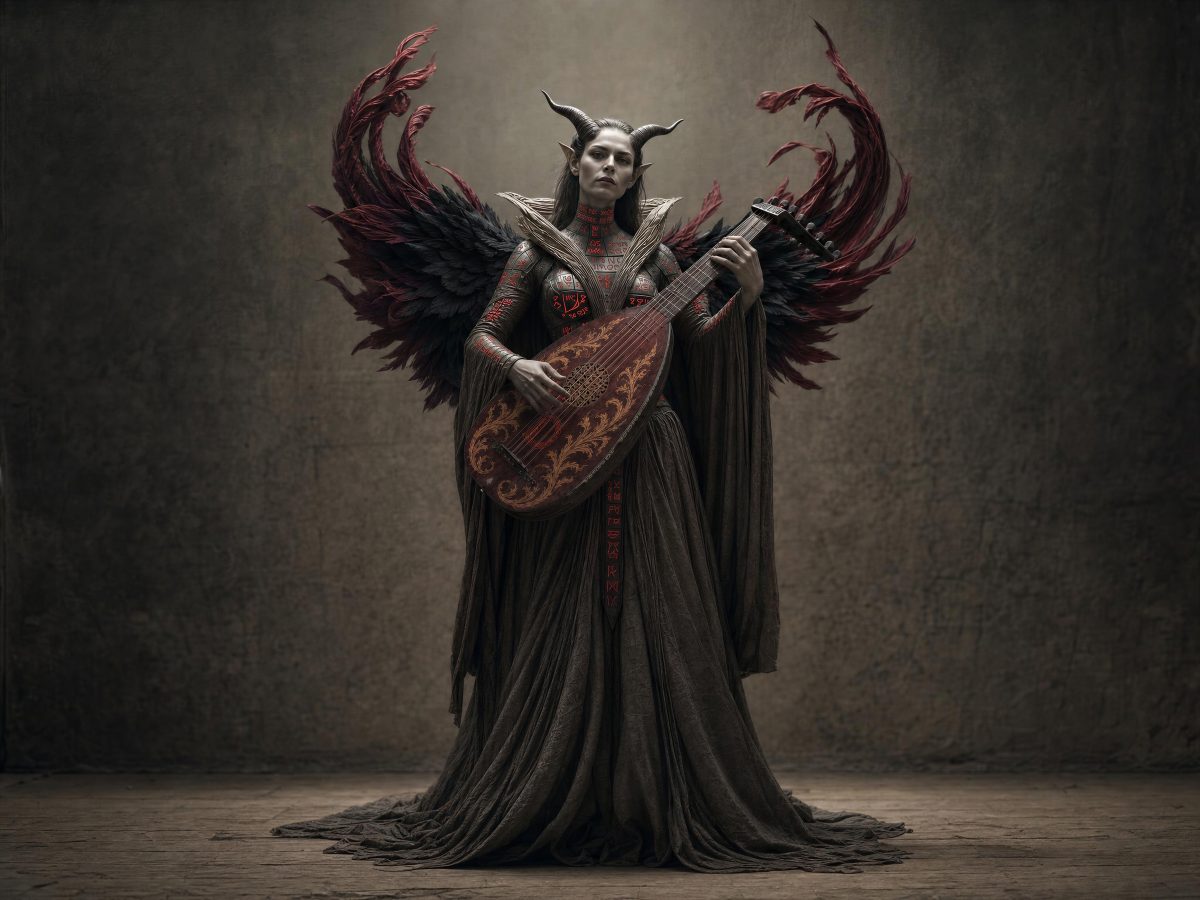 Demonic angel with red lute