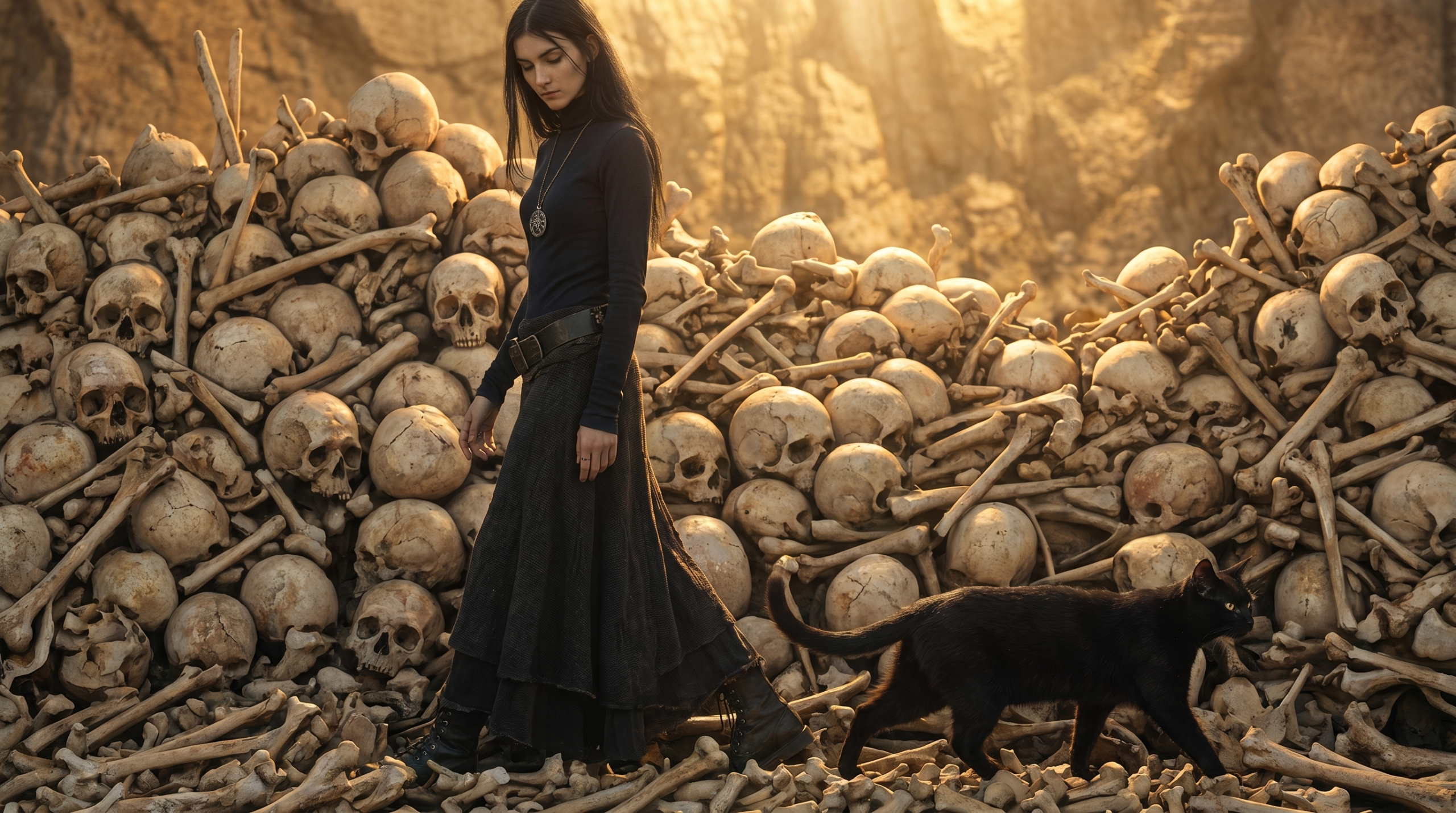 gothic woman among skulls
